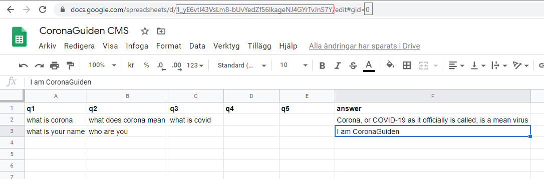 Google sheet setup